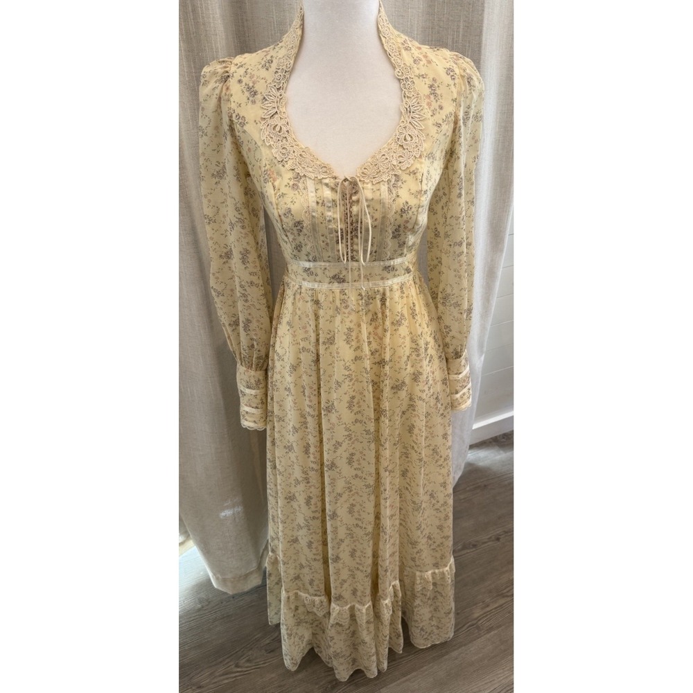Vintage Gunne Sax Jessica XS Victorian Prairie Floral Lace Maxi Dress 26W - Picture 2 of 11